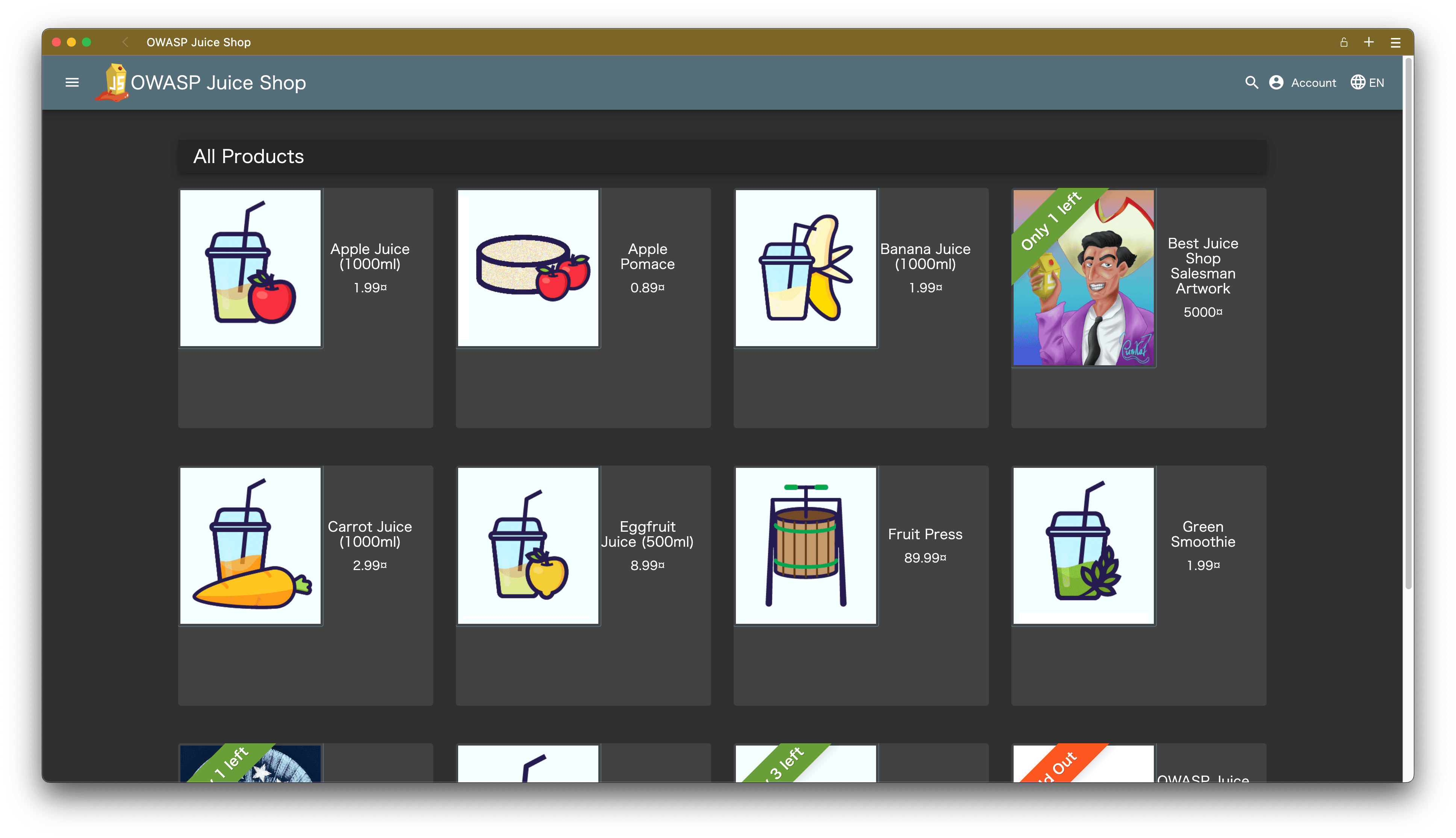 OWASP Juice Shopのトップページ
