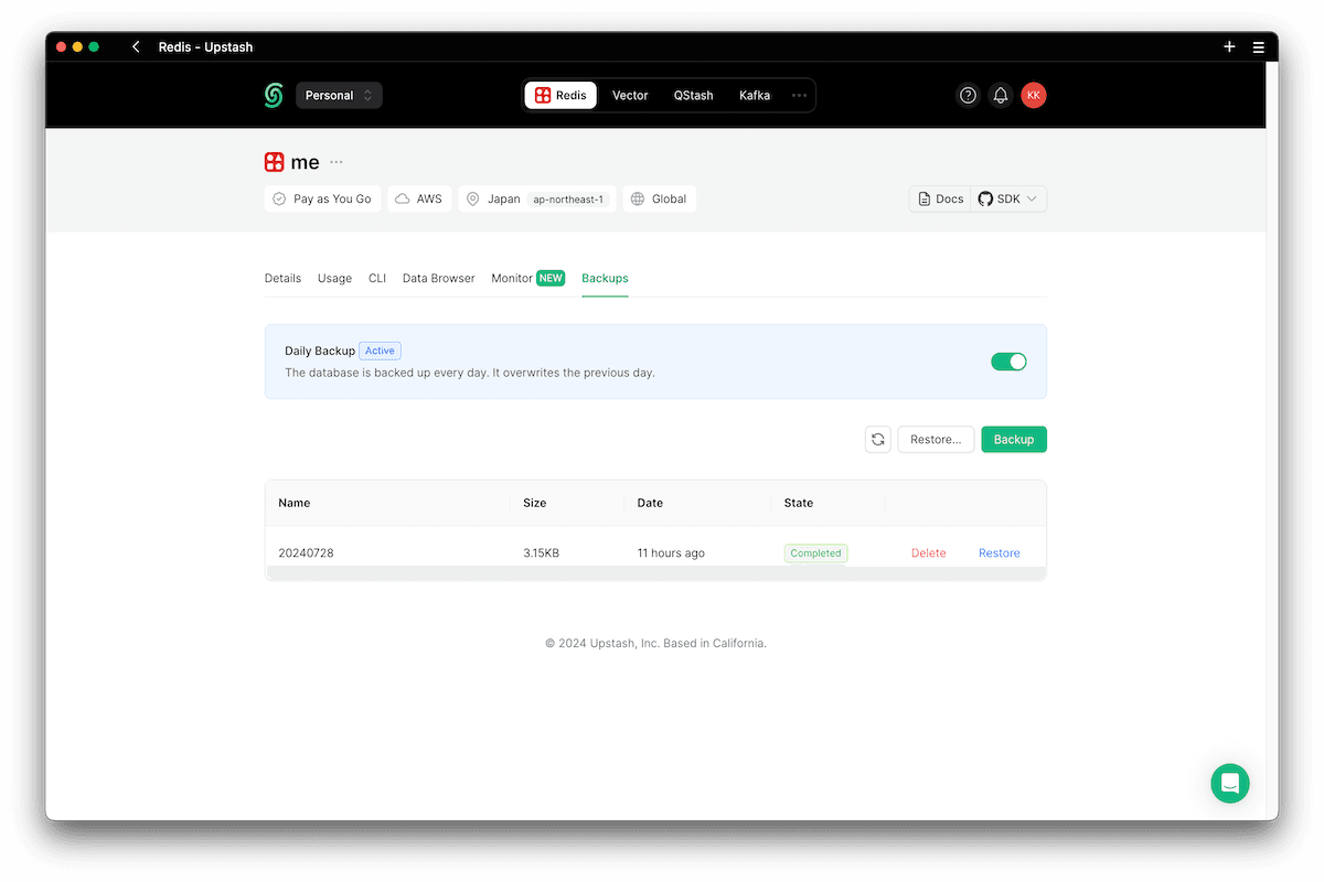 Upstashの管理画面