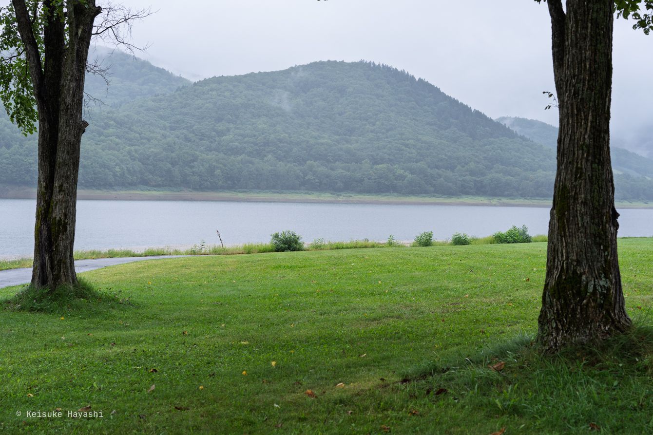 かなやま湖の湖畔